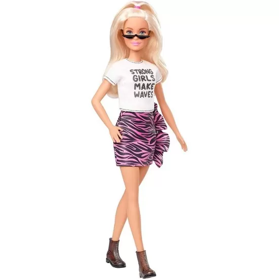 Papusa Barbie Fashionistas blonda cu tricou alb Papusa Barbie Fashionistas blonda cu tricou alb