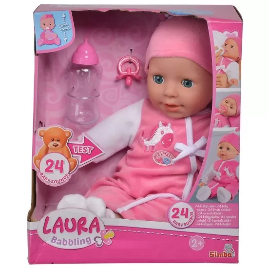 Papusa interactiva Simba Laura Baby Talk 38 cm cu biberon si suzeta Papusa interactiva Simba Laura Baby Talk 38 cm cu biberon si suzeta