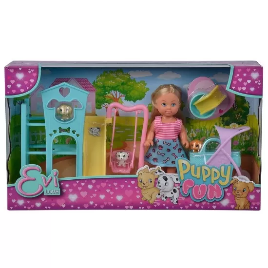 Papusa Simba Evi Love Puppy Fun 12 cm cu 3 figurine si accesorii Papusa Simba Evi Love Puppy Fun 12 cm cu 3 figurine si accesorii