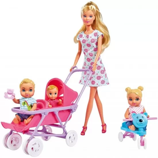 Papusa Simba Steffi Love 29 cm Baby World in rochie cu floricele, cu 2 copii, 1 bebelus si accesorii Papusa Simba Steffi Love 29 cm Baby World in rochie cu floricele, cu 2 copii, 1 bebelus si accesorii