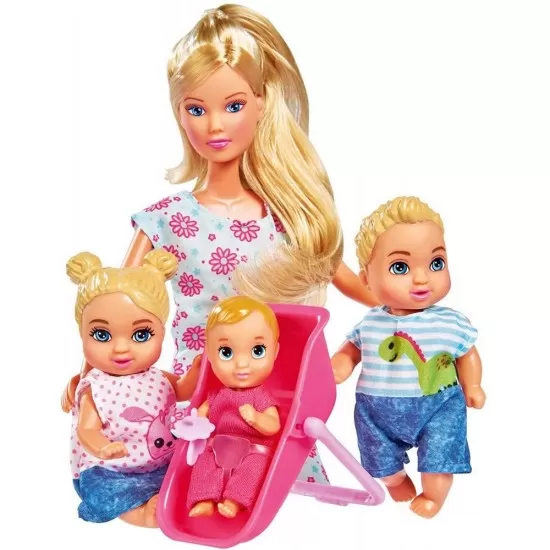 Papusa Simba Steffi Love 29 cm Baby World in rochie cu floricele, cu 2 copii, 1 bebelus si accesorii Papusa Simba Steffi Love 29 cm Baby World in rochie cu floricele, cu 2 copii, 1 bebelus si accesorii