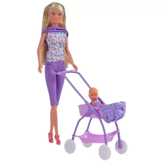 Papusa Simba Steffi Love Baby Walk 29 cm mov cu carucior si accesorii Papusa Simba Steffi Love Baby Walk 29 cm mov cu carucior si accesorii