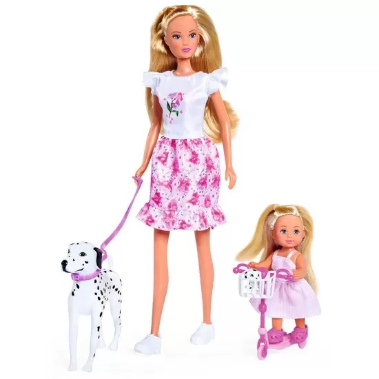 Papusa Simba Steffi Love Cute Walk papusa 29 cm, papusa 12 cm, 2 figurine si accesorii Papusa Simba Steffi Love Cute Walk papusa 29 cm, papusa 12 cm, 2 figurine si accesorii