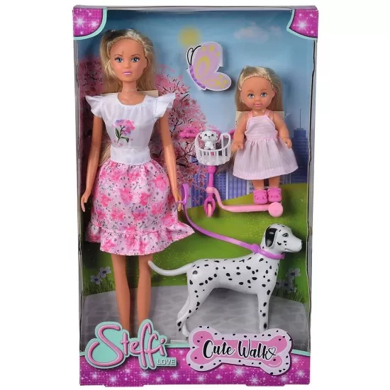 Papusa Simba Steffi Love Cute Walk papusa 29 cm, papusa 12 cm, 2 figurine si accesorii Papusa Simba Steffi Love Cute Walk papusa 29 cm, papusa 12 cm, 2 figurine si accesorii