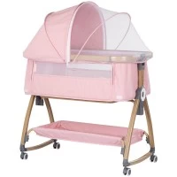 Patut co-sleeper Chipolino Charisma cu laterala culisanta Powder Pink Wood