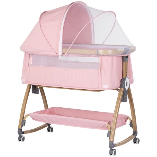 Patut co-sleeper Chipolino Charisma cu laterala culisanta Powder Pink Wood