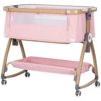 Patut co-sleeper Chipolino Charisma cu laterala culisanta Powder Pink Wood