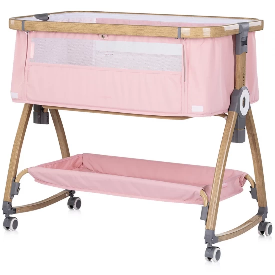 Patut co-sleeper Chipolino Charisma cu laterala culisanta Powder Pink Wood