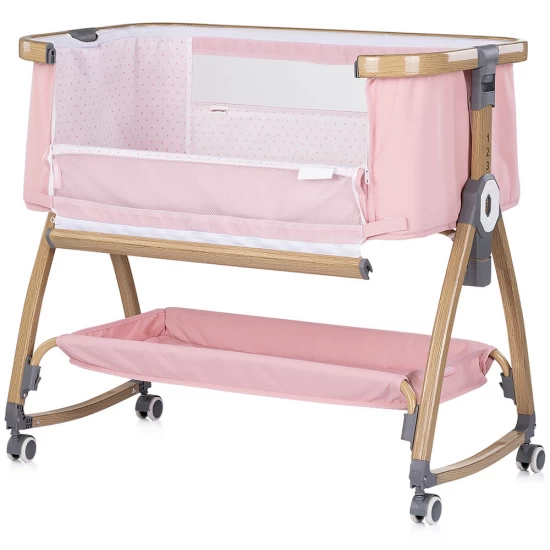 Patut co-sleeper Chipolino Charisma cu laterala culisanta Powder Pink Wood