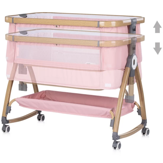 Patut co-sleeper Chipolino Charisma cu laterala culisanta Powder Pink Wood