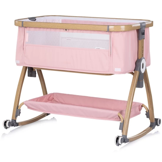 Patut co-sleeper Chipolino Charisma cu laterala culisanta Powder Pink Wood