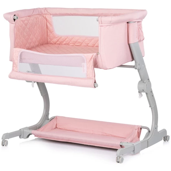 Patut co-sleeper Chipolino Eleganza cu laterala culisanta Pink Marshmallow