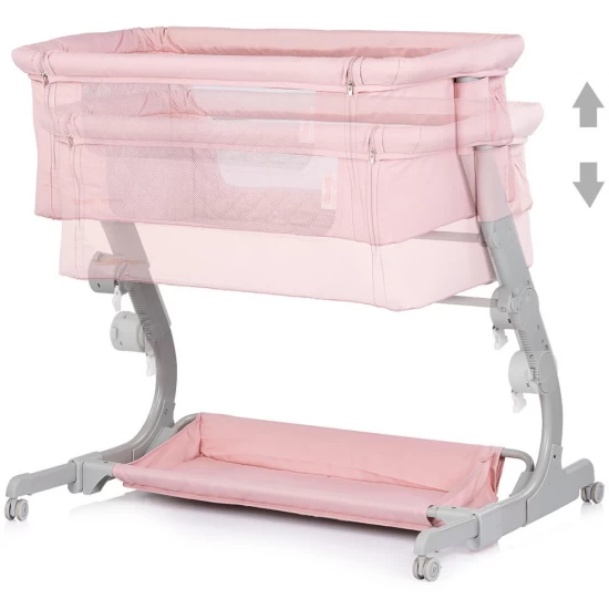 Patut co-sleeper Chipolino Eleganza cu laterala culisanta Pink Marshmallow