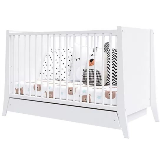 Patut copii din lemn Hubners Cosmo 120x60 cm alb cu sertar Patut copii din lemn Hubners Cosmo 120x60 cm alb cu sertar