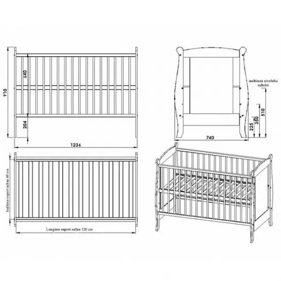 Patut copii din lemn Hubners Laura 120x60 cm Alb Patut copii din lemn Hubners Laura 120x60 cm Alb