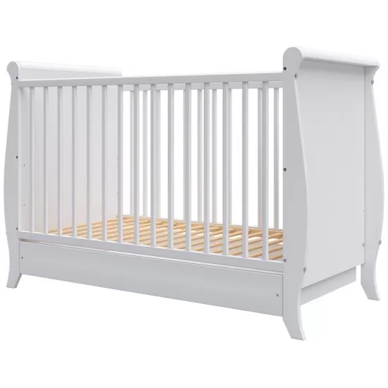 Patut copii din lemn Hubners Mara 120x60 cm alb cu sertar Patut copii din lemn Hubners Mara 120x60 cm alb cu sertar