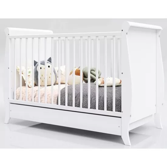 Patut copii din lemn Hubners Mara 120x60 cm alb cu sertar Patut copii din lemn Hubners Mara 120x60 cm alb cu sertar