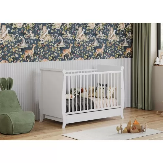 Patut copii din lemn Hubners Mara 120x60 cm alb cu sertar Patut copii din lemn Hubners Mara 120x60 cm alb cu sertar