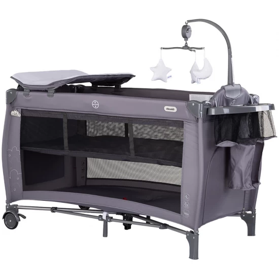 Patut pliabil cu carusel muzical Chipolino Bella Charcoal