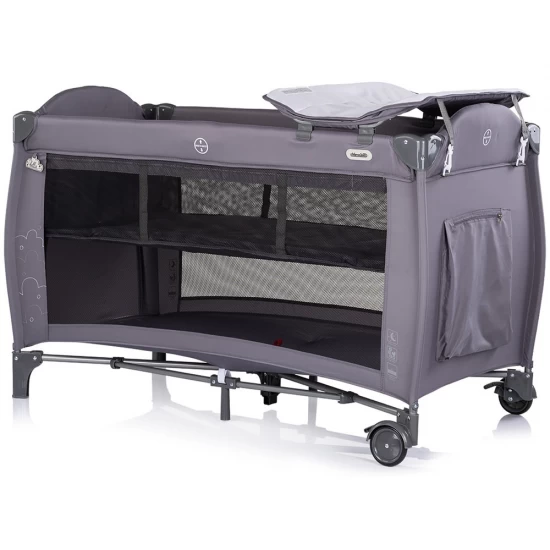 Patut pliabil cu carusel muzical Chipolino Bella Charcoal