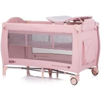 Patut pliabil cu saltea si carusel muzical Chipolino Bella Pink Marshmallow