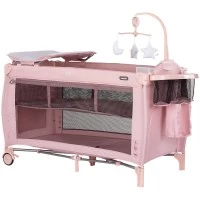 Patut pliabil cu carusel muzical Chipolino Bella Powder Pink