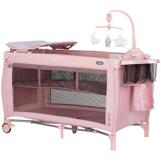 Patut pliabil cu carusel muzical Chipolino Bella Powder Pink