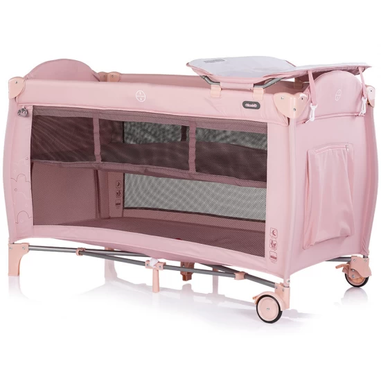 Patut pliabil cu carusel muzical Chipolino Bella Powder Pink