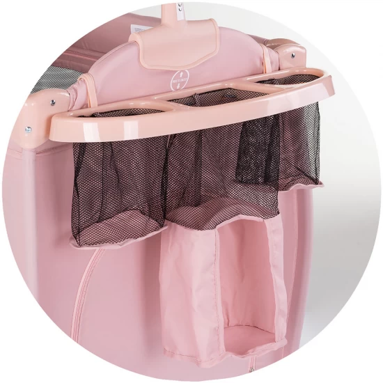 Patut pliabil cu carusel muzical Chipolino Bella Powder Pink