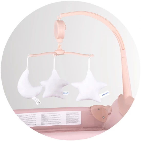 Patut pliabil cu carusel muzical Chipolino Bella Powder Pink