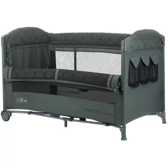 Patut pliabil Chipolino Merida Aloe Linen cu laterala culisanta Patut pliabil Chipolino Merida Aloe Linen cu laterala culisanta