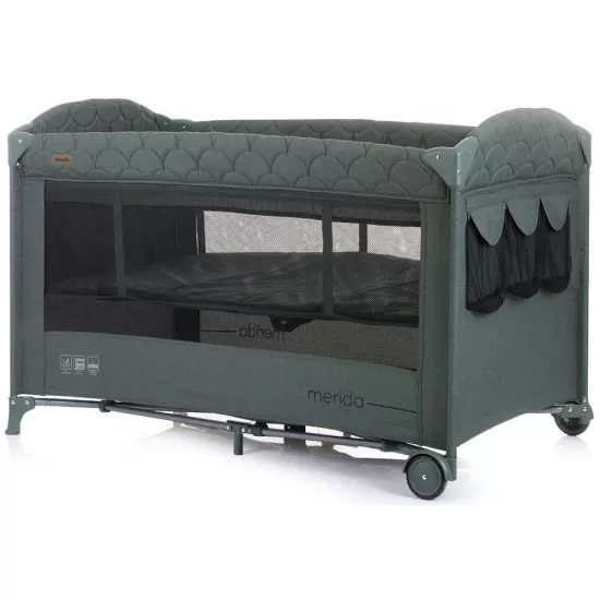 Patut pliabil Chipolino Merida Aloe Linen cu laterala culisanta Patut pliabil Chipolino Merida Aloe Linen cu laterala culisanta