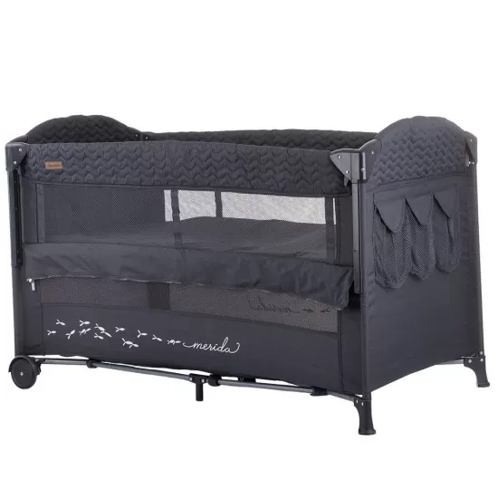 Patut pliabil Chipolino Merida Anthracite Linen cu laterala culisanta Patut pliabil Chipolino Merida Anthracite Linen cu laterala culisanta
