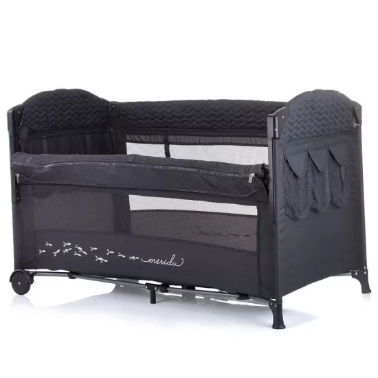 Patut pliabil Chipolino Merida Anthracite Linen cu laterala culisanta Patut pliabil Chipolino Merida Anthracite Linen cu laterala culisanta