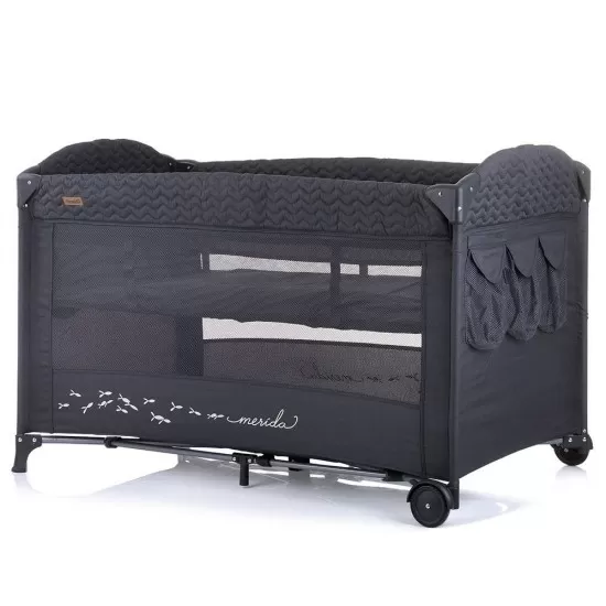 Patut pliabil Chipolino Merida Anthracite Linen cu laterala culisanta Patut pliabil Chipolino Merida Anthracite Linen cu laterala culisanta