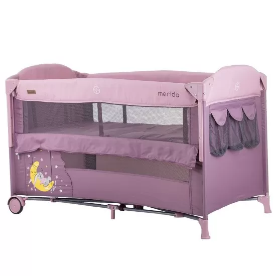 Patut pliabil Chipolino Merida Blush cu laterala culisanta Patut pliabil Chipolino Merida Blush cu laterala culisanta