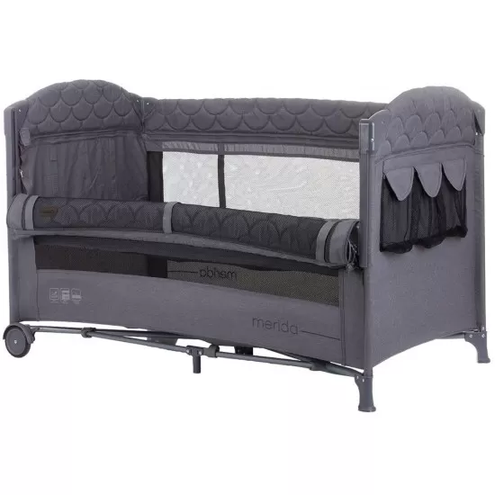 Patut pliabil Chipolino Merida Graphite Linen cu laterala culisanta