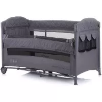 Patut pliabil Chipolino Merida Graphite Linen cu laterala culisanta