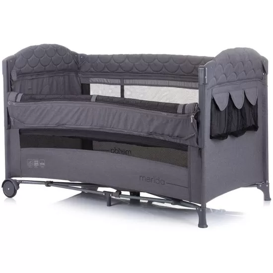 Patut pliabil Chipolino Merida Graphite Linen cu laterala culisanta