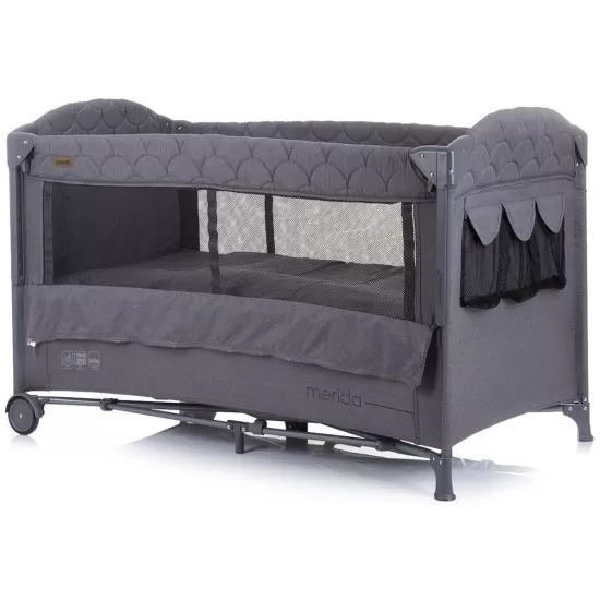 Patut pliabil Chipolino Merida Graphite Linen cu laterala culisanta