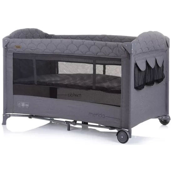 Patut pliabil Chipolino Merida Graphite Linen cu laterala culisanta