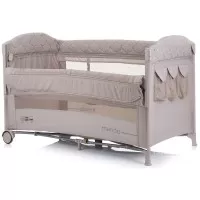 Patut pliabil Chipolino Merida Sand Linen cu laterala culisanta