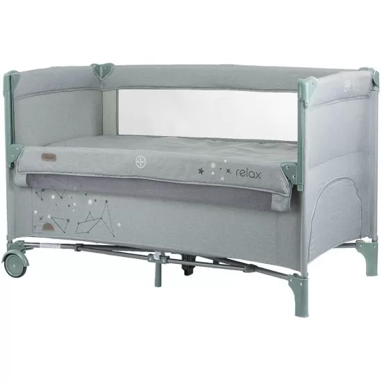 Patut pliabil Chipolino Relax Aloe Linen cu laterala culisanta Patut pliabil Chipolino Relax Aloe Linen cu laterala culisanta