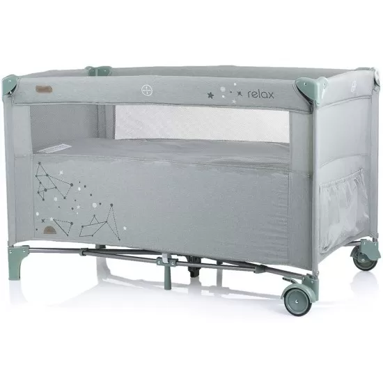 Patut pliabil Chipolino Relax Aloe Linen cu laterala culisanta Patut pliabil Chipolino Relax Aloe Linen cu laterala culisanta