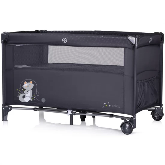 Patut pliabil Chipolino Relax Anthracite cu laterala culisanta Patut pliabil Chipolino Relax Anthracite cu laterala culisanta
