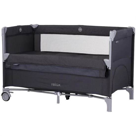 Patut pliabil Chipolino Relax Anthracite Linen cu laterala culisanta Patut pliabil Chipolino Relax Anthracite Linen cu laterala culisanta