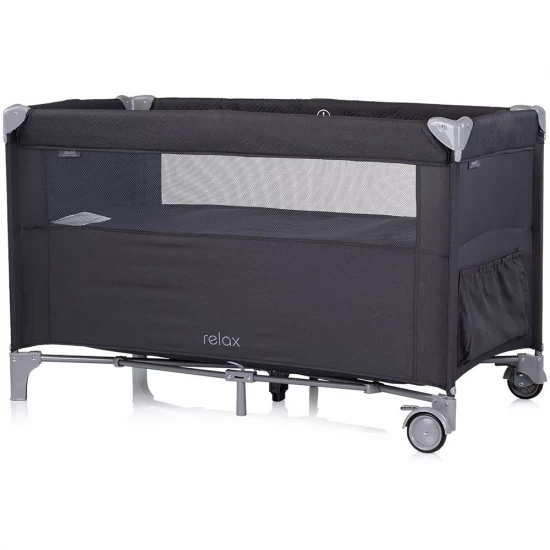 Patut pliabil Chipolino Relax Anthracite Linen cu laterala culisanta Patut pliabil Chipolino Relax Anthracite Linen cu laterala culisanta