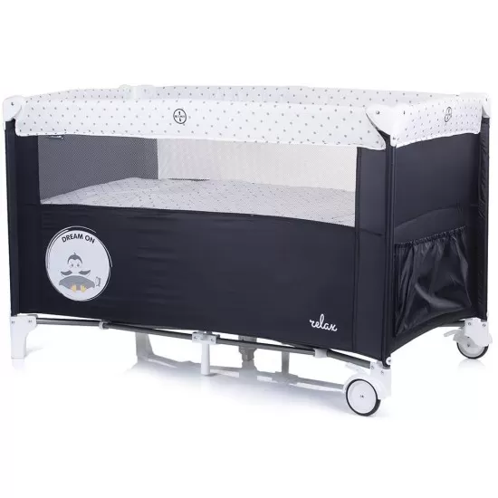 Patut pliabil Chipolino Relax Ebony cu laterala culisanta