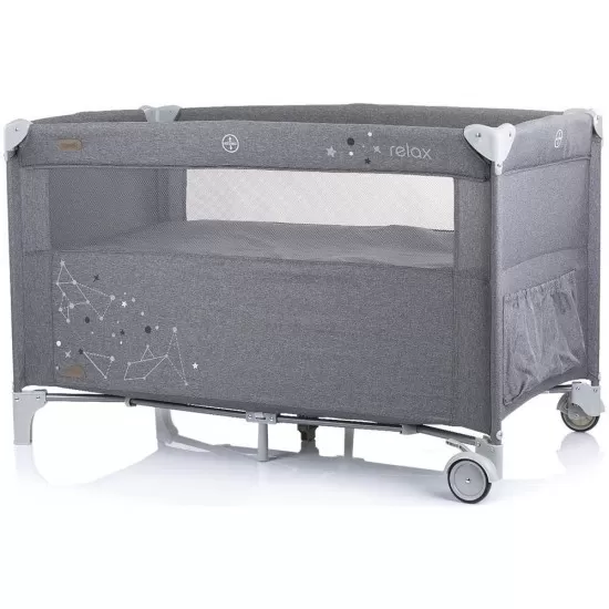 Patut pliabil Chipolino Relax Glacier Linen cu laterala culisanta Patut pliabil Chipolino Relax Glacier Linen cu laterala culisanta