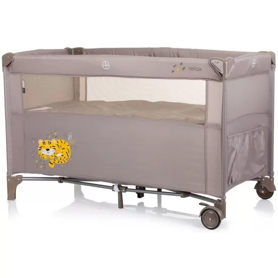 Patut pliabil Chipolino Relax Macadamia Tiger cu laterala culisanta Patut pliabil Chipolino Relax Macadamia Tiger cu laterala culisanta